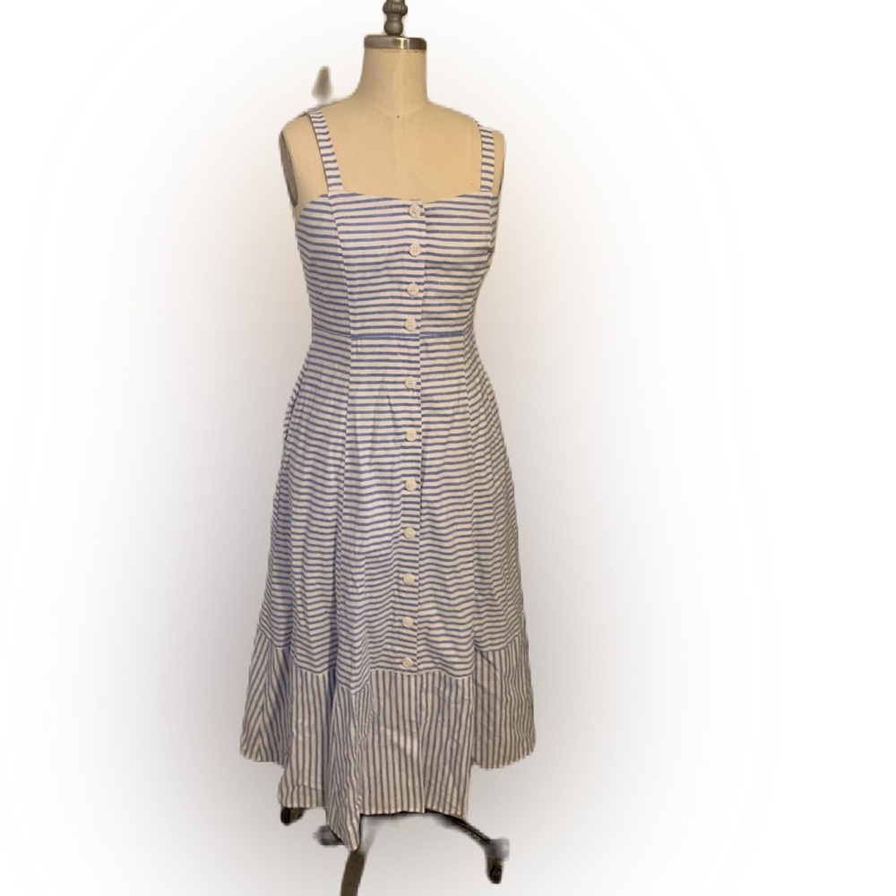 COPY - 1901 blue and white striped summer dress Size 6 petite. New with tags